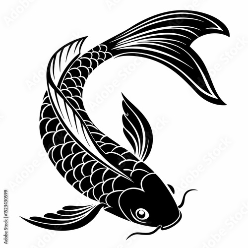 Elegant black and white koi fish design tattoo style illustration