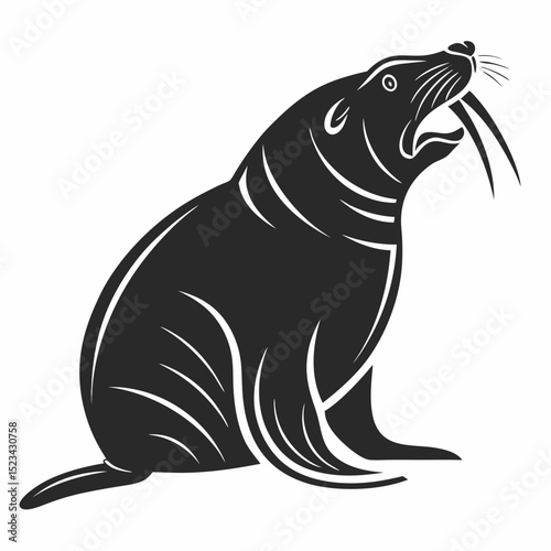 Majestic seal silhouette elegant black and white animal illustration