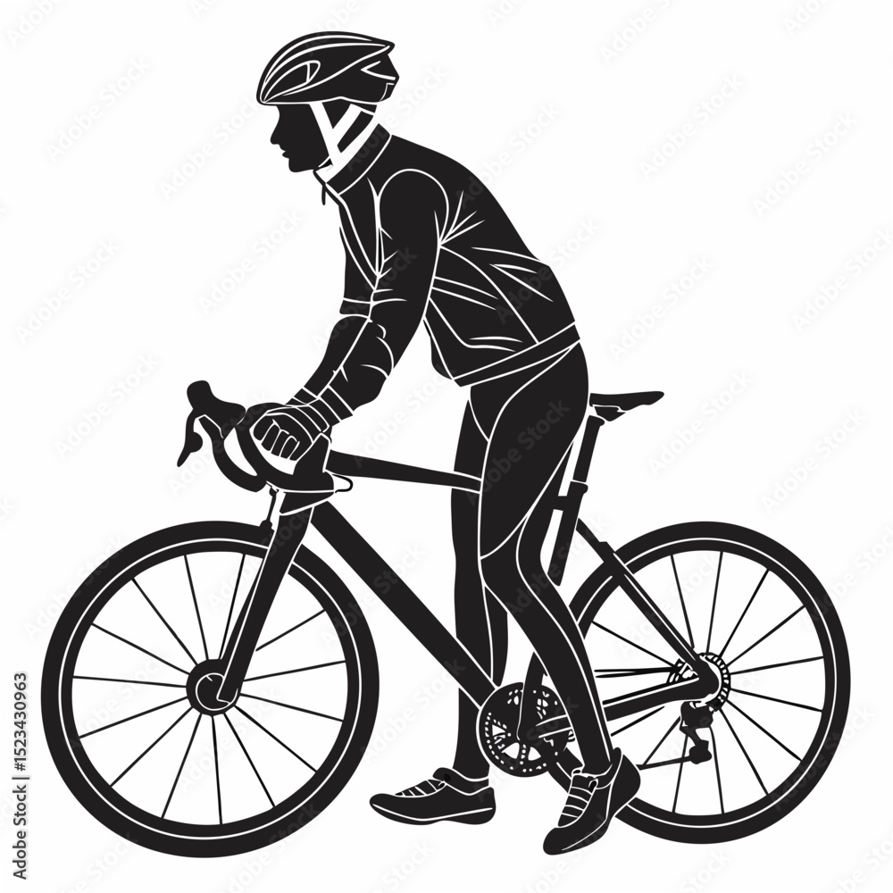 Naklejka premium Professional cyclist silhouette on a white background, clean cutout, ready for design projects