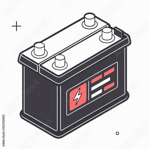 Isometric illustration of a car battery power source