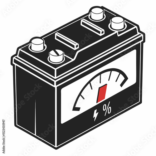Car battery with integrated level indicator showing low charge