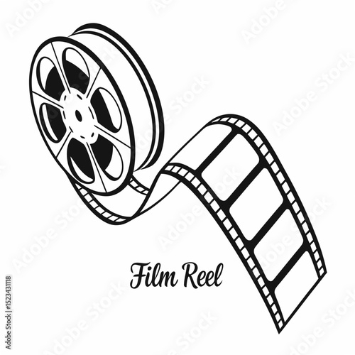 Classic film reel with film strip isolated on white background