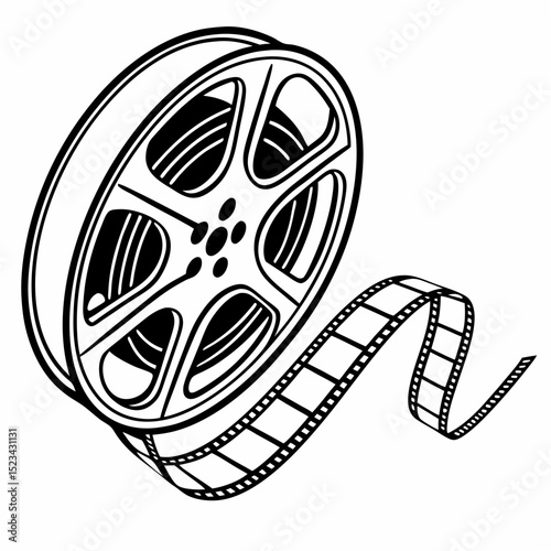 Film reel with film strip isolated on white background professional design element