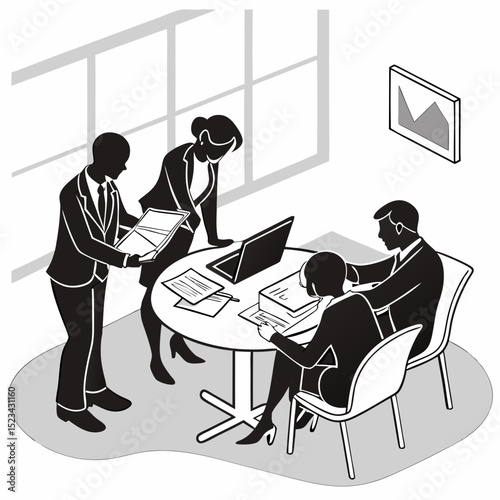 Business team meeting collaboration office workers documents laptop