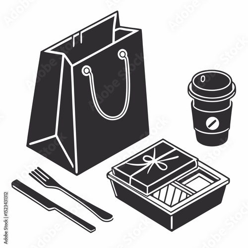 Takeout food delivery service paper bag coffee meal box cutlery