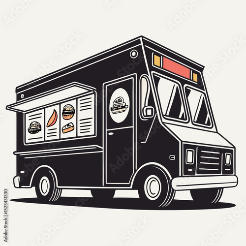 Retro food truck burger sushi menu design illustration