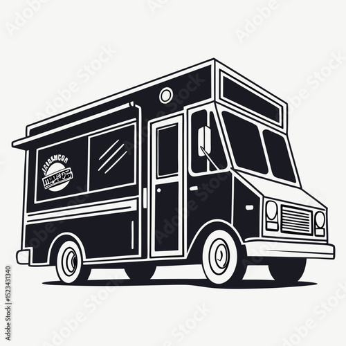 Retro food truck design black and white illustration