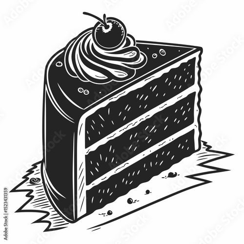 Delicious three layer chocolate cake slice with cherry topping