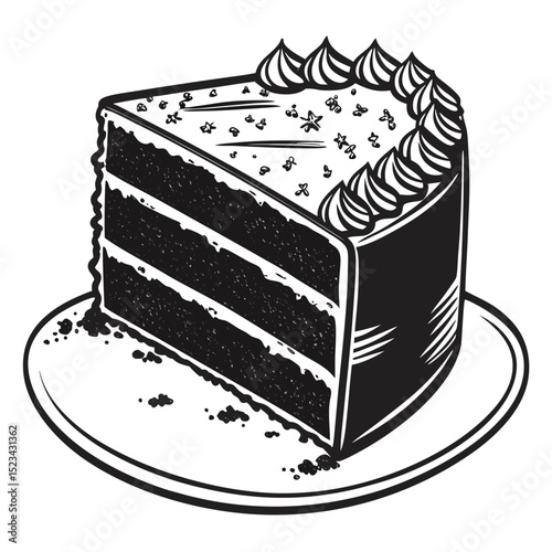 Delicious chocolate cake slice with creamy frosting and sprinkles