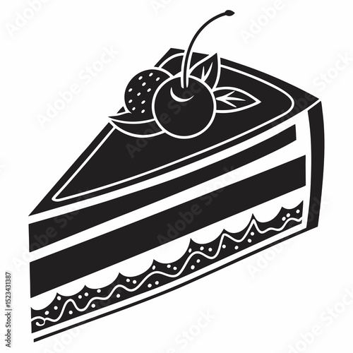 Delicious black and white cake slice with cherries