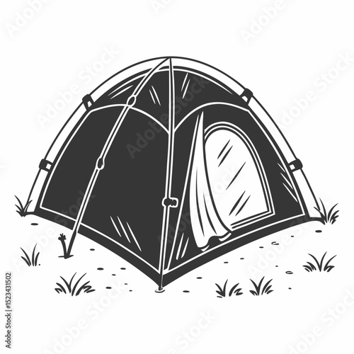 Camping tent illustration black and white outdoor adventure