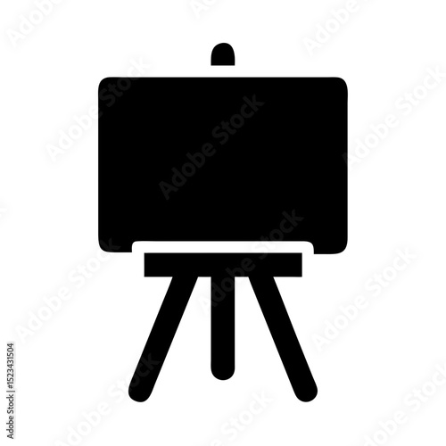 Crisp black silhouette of canvas and easel on white background