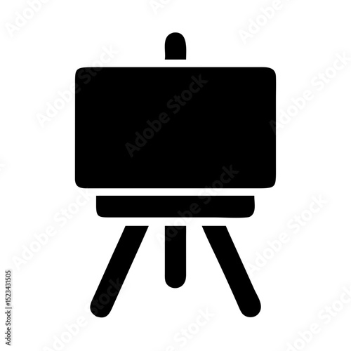 Crisp black silhouette of canvas and easel on white background
