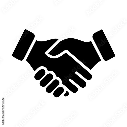 Crisp black silhouette of two hands shaking on white background