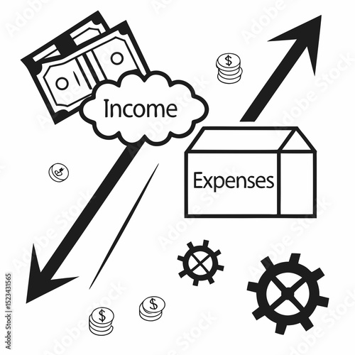 Income versus expenses financial management business concept illustration