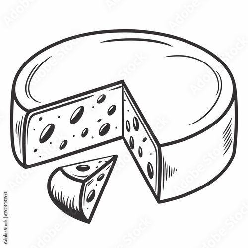 Delicious round cheese wheel sliced wedge isolated