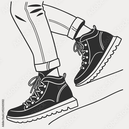 Walking in stylish hiking boots casual jeans outfit