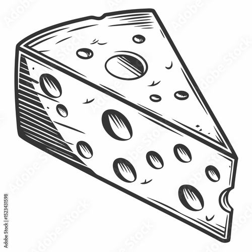 A wedge of swiss cheese hand drawn illustration