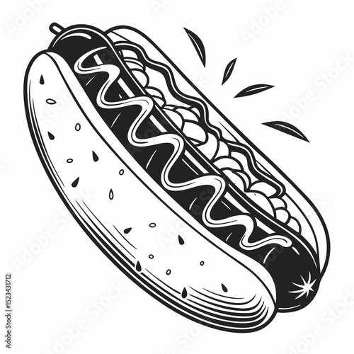 Delicious hot dog with mustard and relish classic fast food illustration