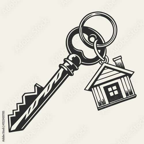 Vintage house key keychain illustration home sweet home real estate symbol
