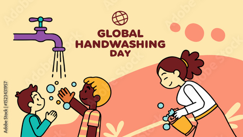 Celebrating Global Handwashing Day With Clean Hands And Planet Earth Illustration For Health Awareness