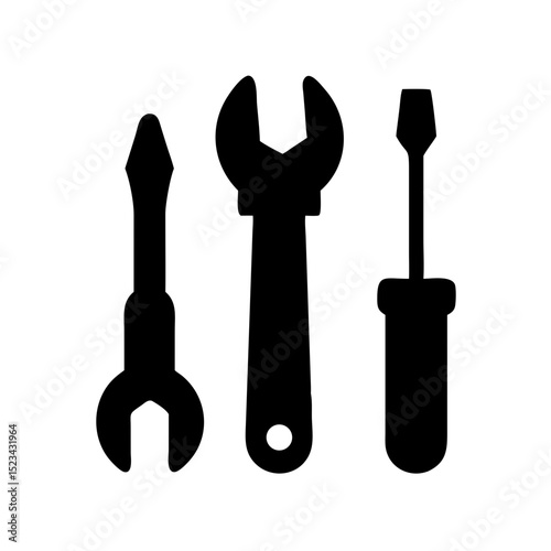 Black silhouette design of illustration tools, isolated on white background