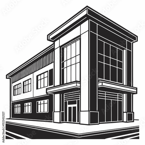 Modern commercial building architectural design illustration
