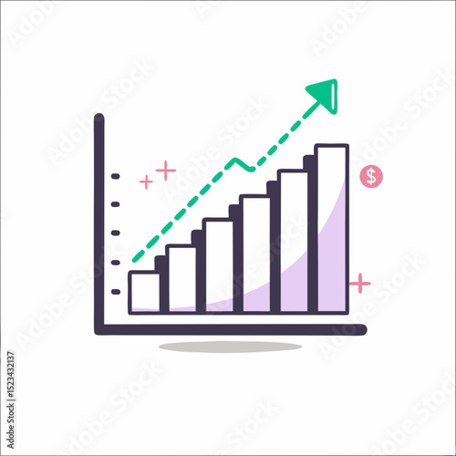 Growing bar graph chart showing financial success and profit increase