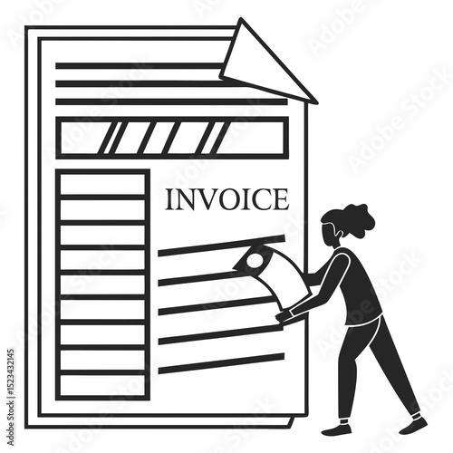 Woman reviewing and processing a large invoice document