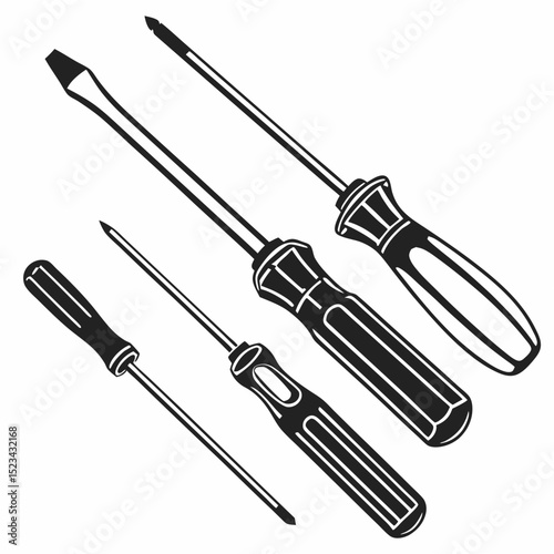 Professional set of four screwdrivers isolated on white background