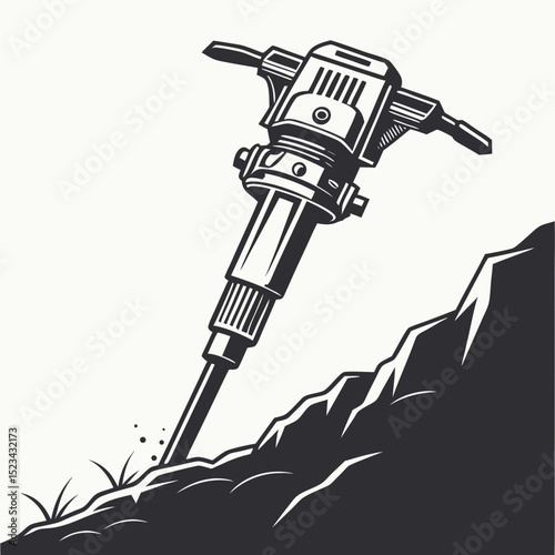 Powerful jackhammer breaking rock construction demolition tool