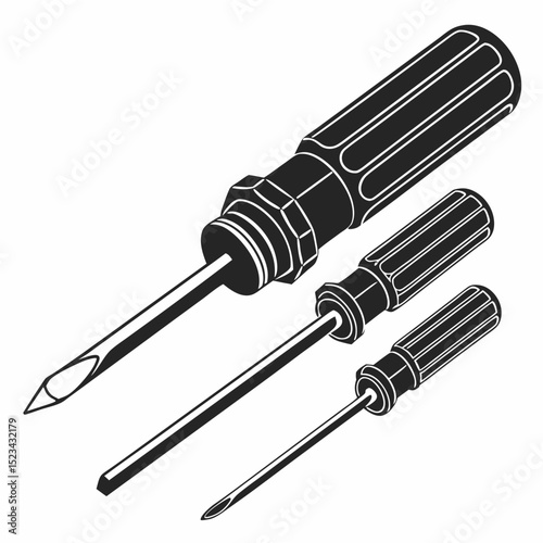 Professional set of three screwdrivers isolated on white background