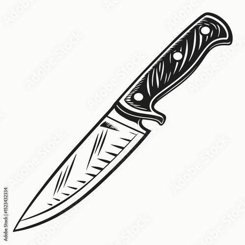 Sharp kitchen knife black and white illustration