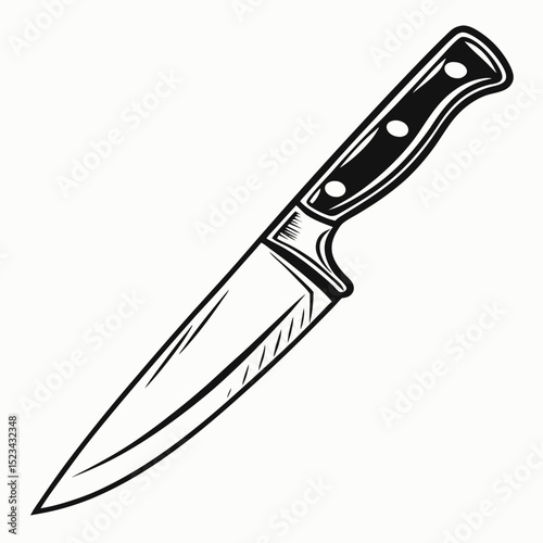 Sharp kitchen knife black and white illustration cooking tool