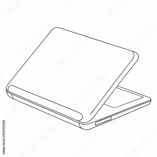 Outline drawing of a laptop computer slightly open