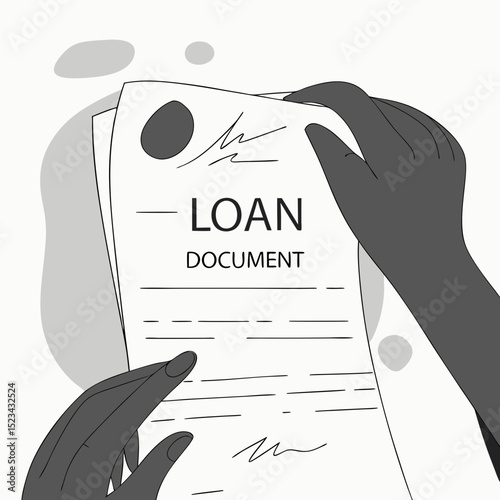 Loan document review hands holding paperwork financial agreement
