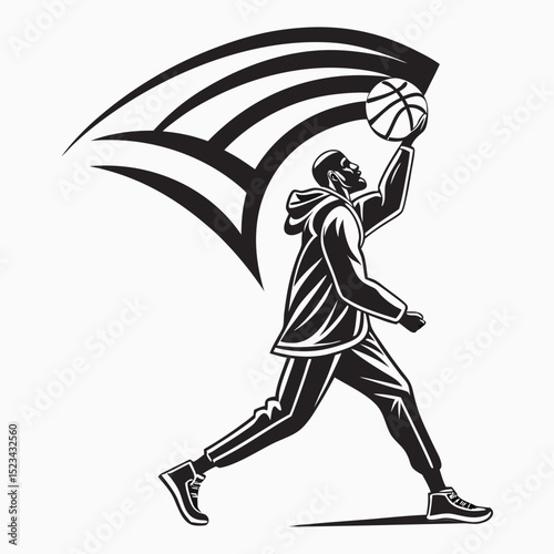 Dynamic basketball player silhouette action shot sport graphic
