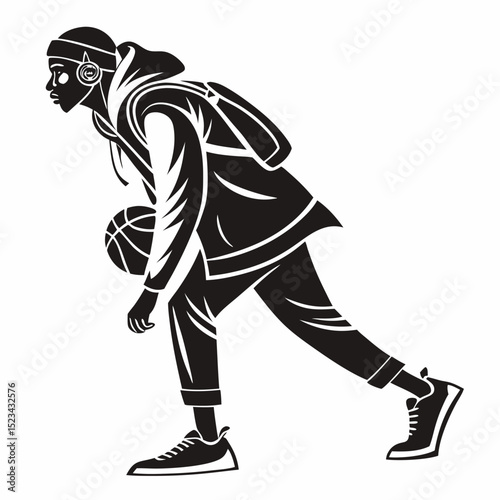 Young black man dribbling basketball stylish urban style