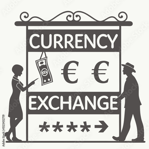 Currency exchange bureau sign euro money transaction