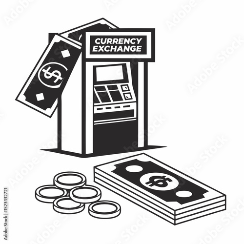 Currency exchange machine money bills coins financial transaction