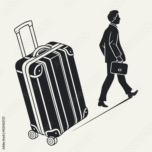Businessman walking away with large suitcase and briefcase