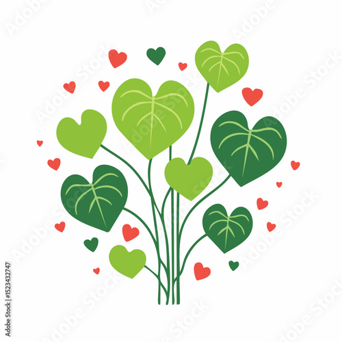 Gentle and versatile vector of a trailing heartleaf philodendron, great for hanging decor or calming layouts