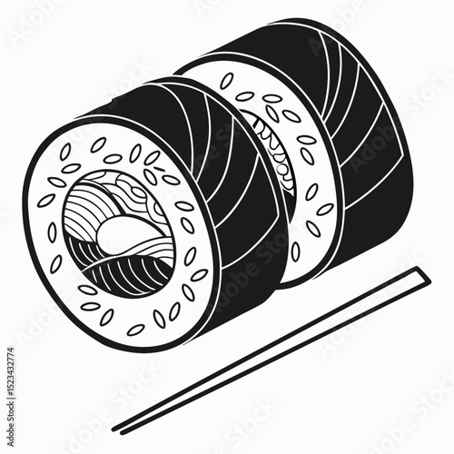 Delicious sushi rolls with chopsticks isometric illustration