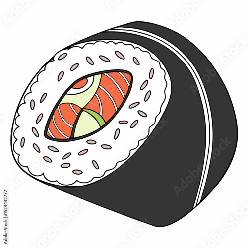 Delicious sushi roll salmon avocado rice japanese food illustration