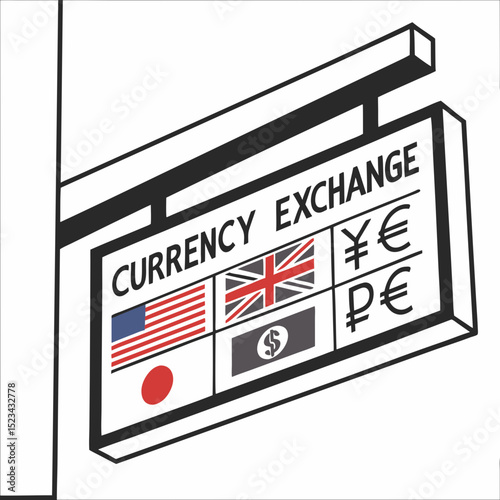 Currency exchange signboard global finance money transfer international business