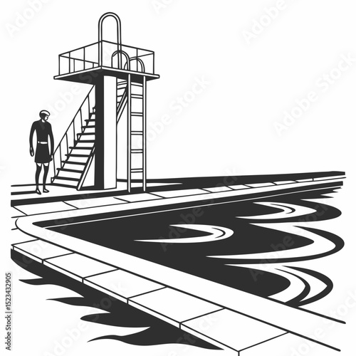 Swimming pool diving board summer fun water sport recreation leisure activity
