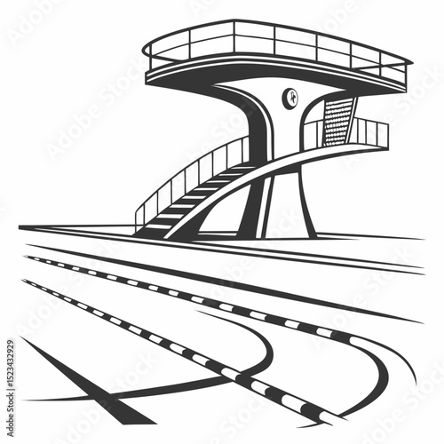 Diving platform and swimming pool lanes graphic design illustration