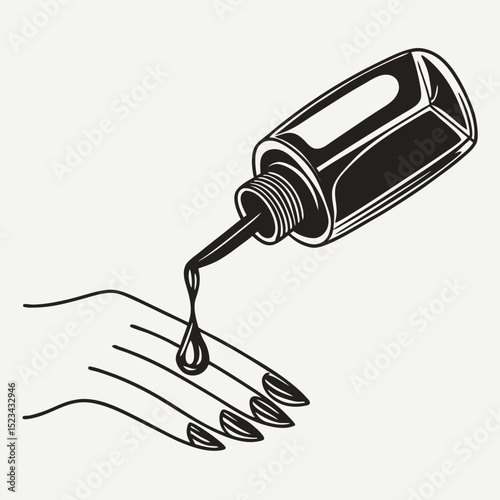 Nail polish bottle pouring onto hand stylish manicure design