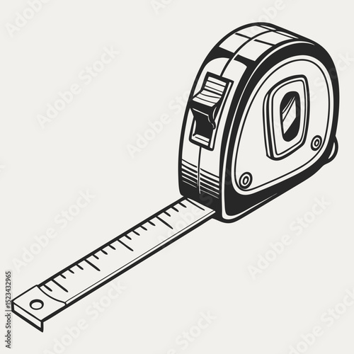 Black and white illustration of a retractable tape measure