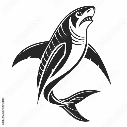 Stylized shark design black and white aquatic predator illustration